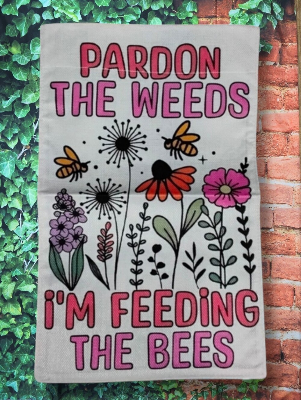 All Season Whimsical Bee and Floral Garden Flag